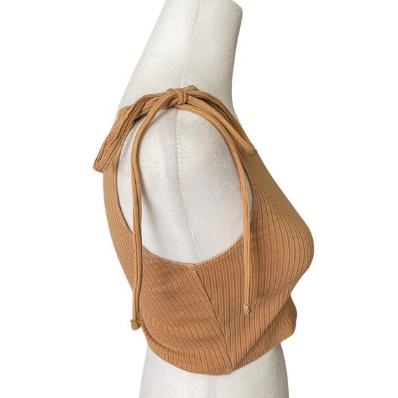 Aerie Womens Medium Crop Top Ribbed One Shoulder Tan NWT Blouse Tee Basic Casual - Picture 5 of 7